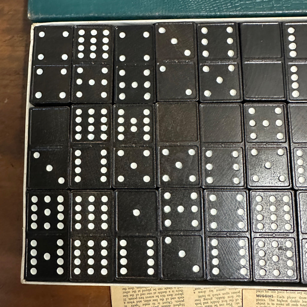 VINTAGE 1940’S DOUBLE NINE WOODEN DOMINOES - HALSAM BOX SET 920K WWII BONDS