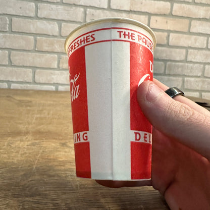 1940 7oz Pause Drink Coca Cola Refreshing Red Paper Wax Cup Soda Promo Dixie