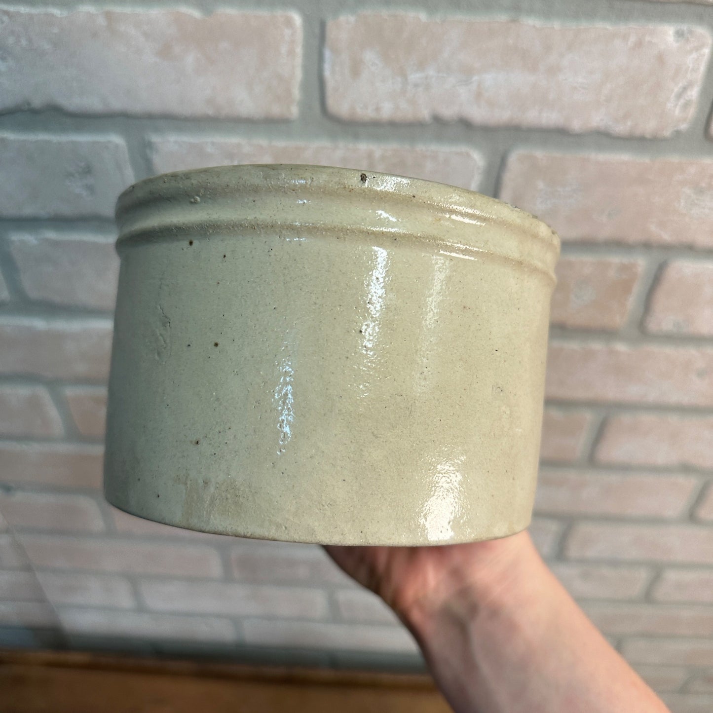 Antique White Red Wing Stoneware Pottery Butter Crock #2 2 Pound  Bottom Signed