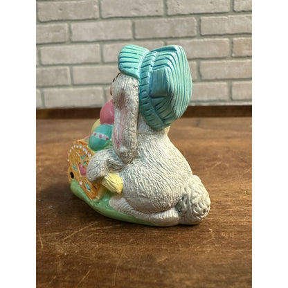 Vintage 1989 Accents Unlimited Ceramic Easter Rabbit Bunny Wheelbarrow Figure