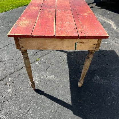 Antique Primitive Small Farmhouse Kitchen Table Red Tabletop Rustic