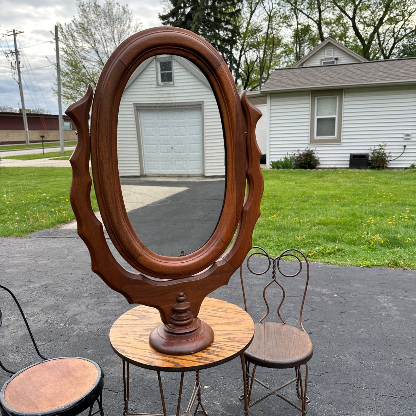 Antique Wooden Framed Mirror Ornate Self-Standing table Top Mirror