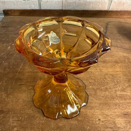 Vintage Fenton Glass Amber Compote Dish 5" Tall