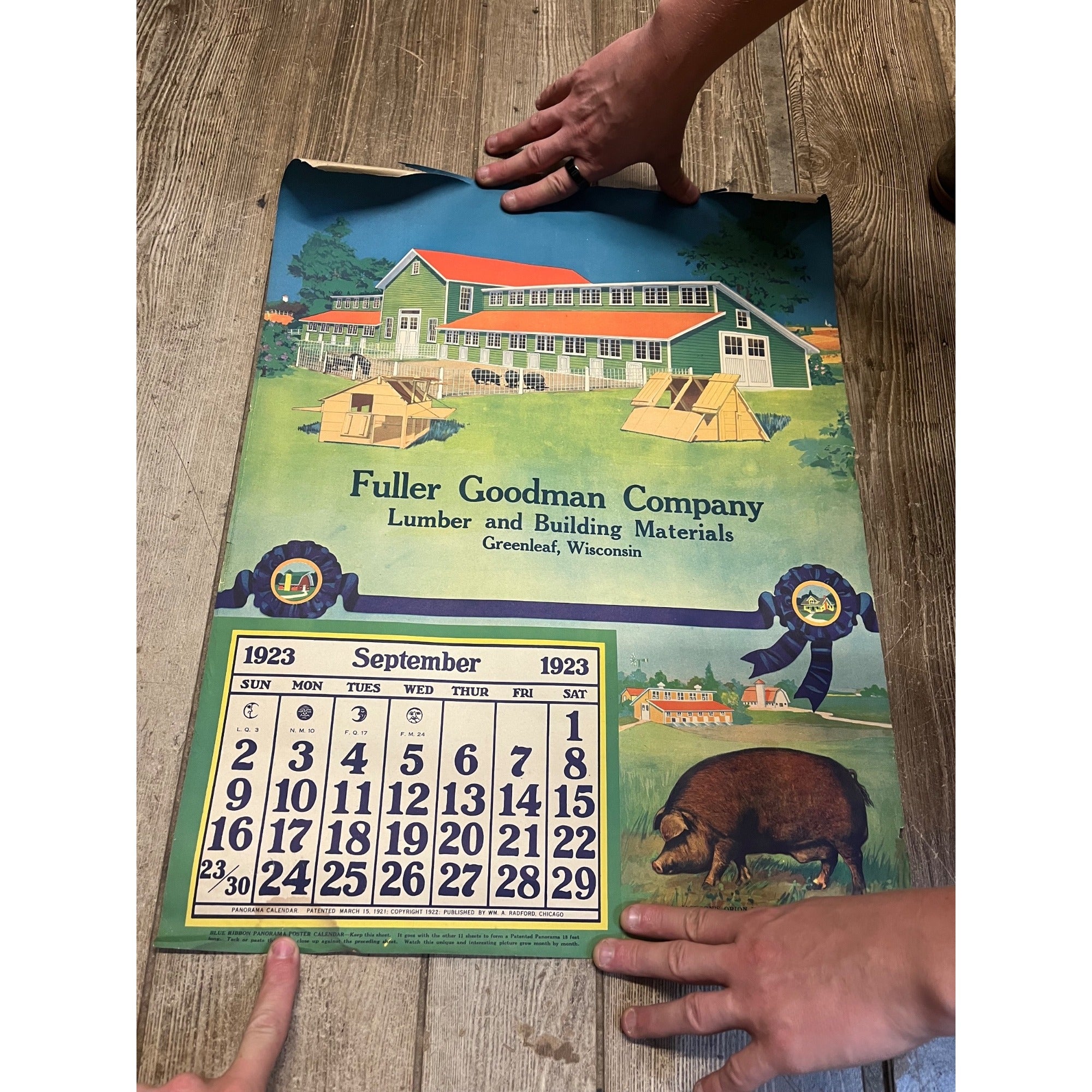 1920s Advertising Calendar Poster Fuller Goodman Farm Barn Dairy Scene