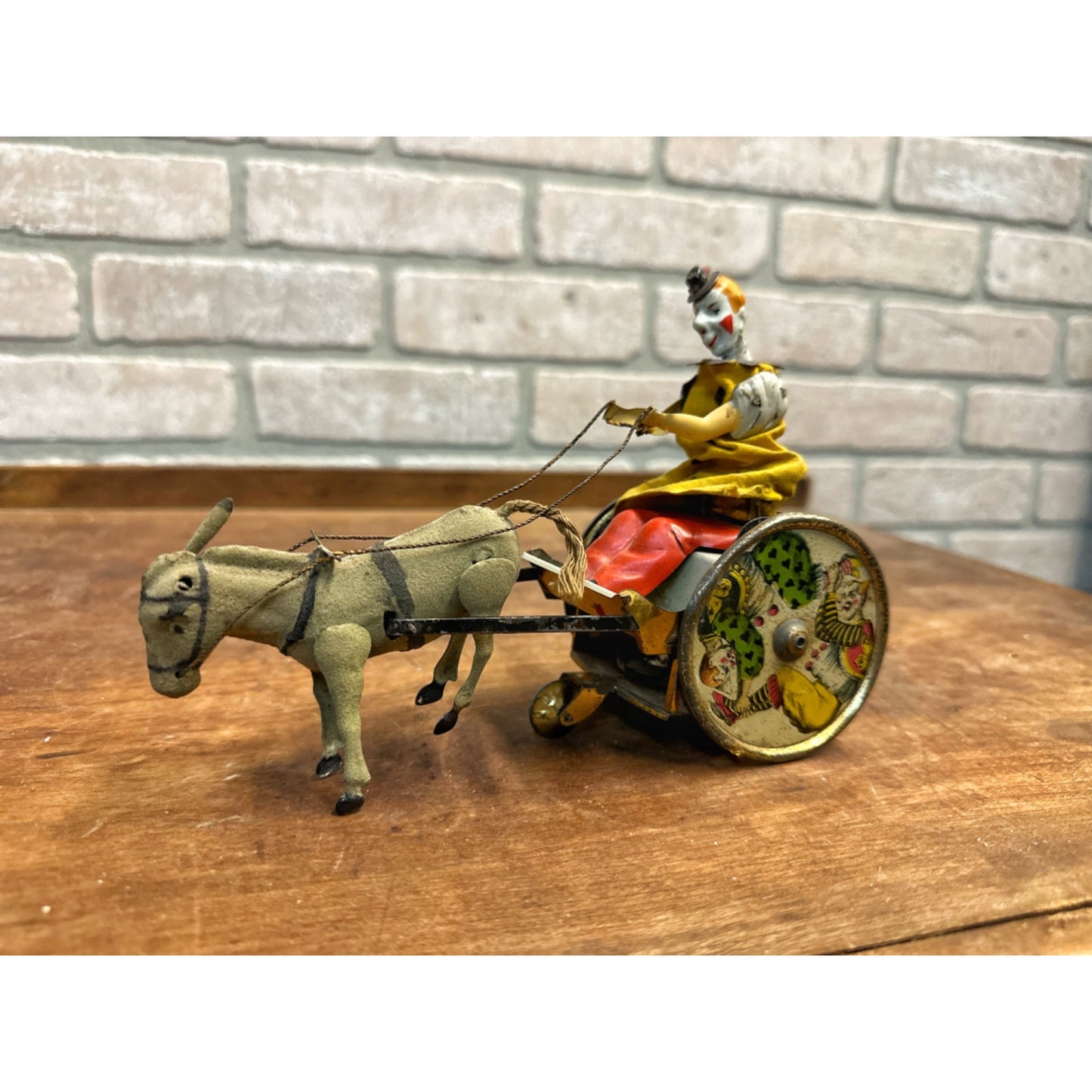 Vintage Lehmann Stubborn Donkey & Cart Circus Clown Windup Tin Litho Toy