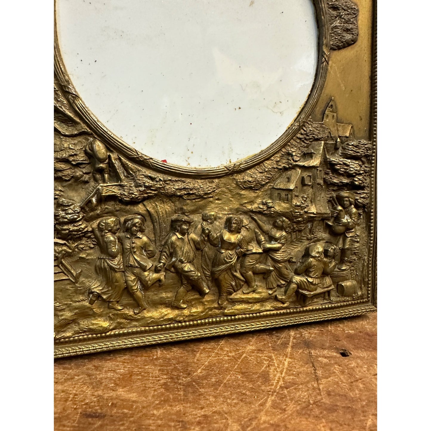 Antique c1890s Victorian Embossed Brass Frame - France - English Dancing Scene