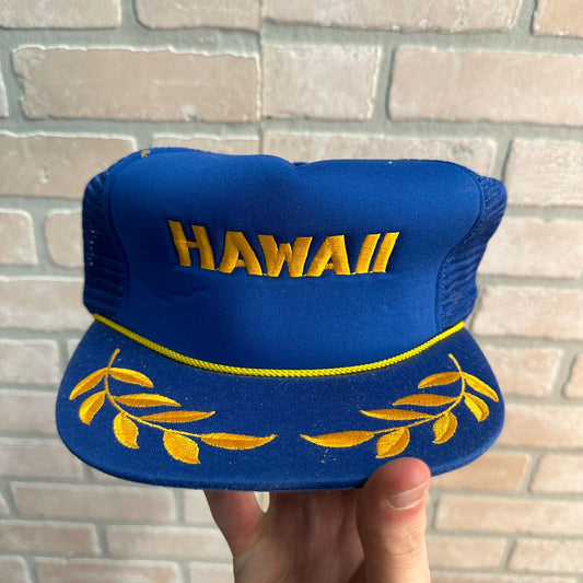 HAWAII HAT CAP SNAPBACK TRUCKER MESH VTG PEARL HARBOR MILITARY BLUE GOLD MARINES