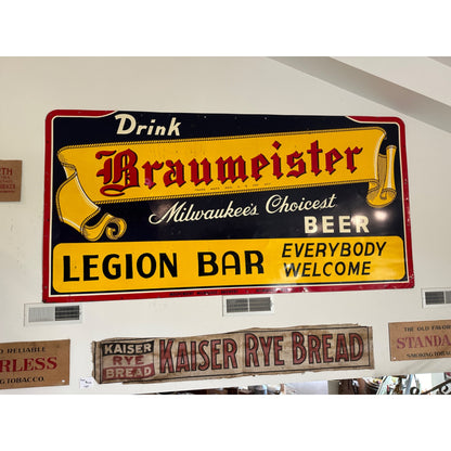 Vintage 1940s Drink Braumeister Milwaukee Beer Metal Advertising Sign 8ft x 5ft