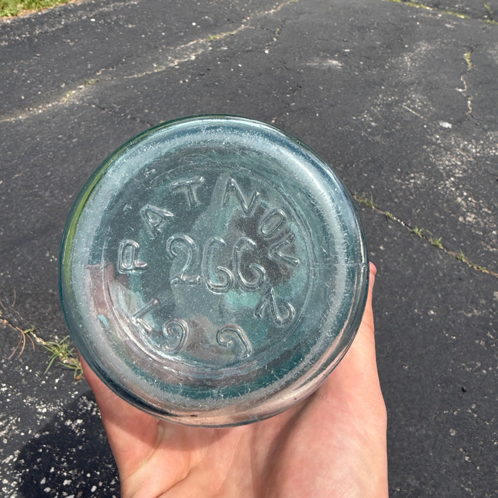 Vintage Mason Jar Patent Nov. 30th 1858 266 W/ Shield Cross Aqua Blue