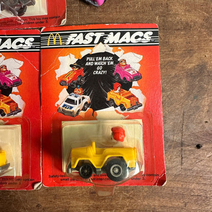 VINTAGE 1985 MCDONALD'S FAST MACS RONALD PULL BACK CAR SEALED LOT (3) NEW