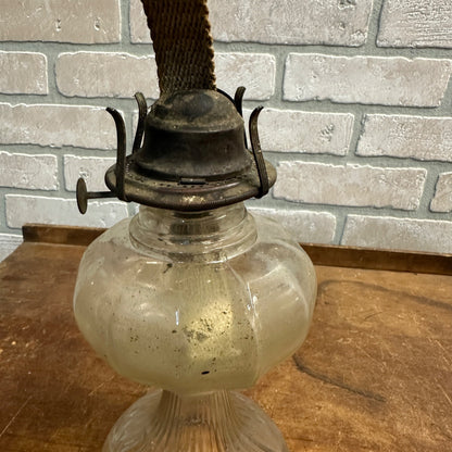 Antique Early Pressed Glass EAPG Pedestal Base Oil Lamp 12-Sided + Burner