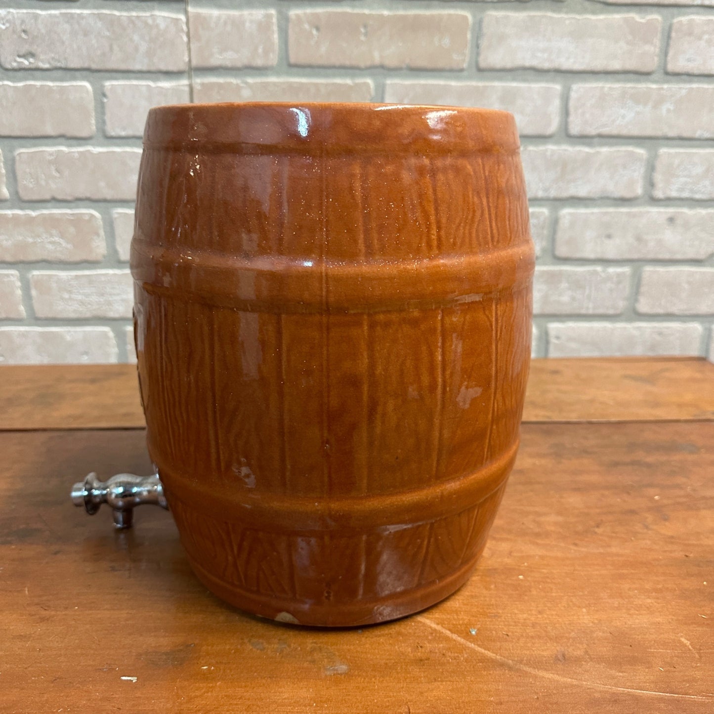 ANTIQUE TETLEY SWEET ICED TEA BARREL DISPLAY WATT POTTERY DISPENSER ADVERTISING