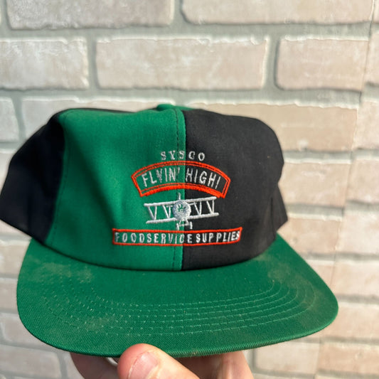 RETRO BLACK GREEN SYSCO FOOD SERVICES AIRPLANE SNAPBACK HAT USA EMBROIDERED