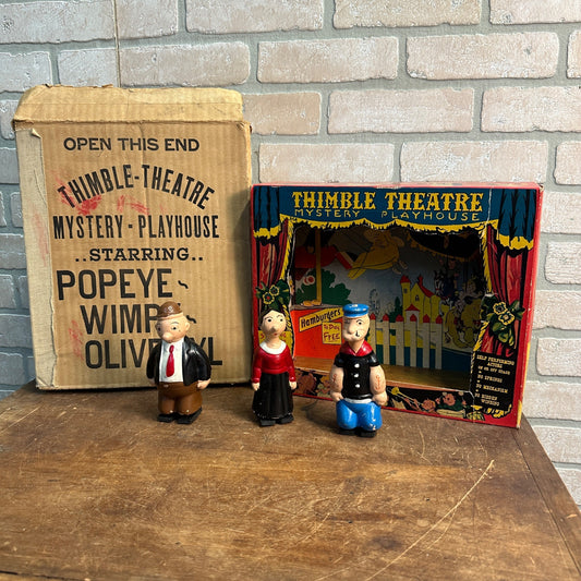 SCARCE 1939 Popeye Thimble Theatre Playhouse w/ Figures and Box