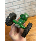 Vintage Silk Toys Green Aluminum Farm Tractor & Wagon Trailer Toy 5.5"