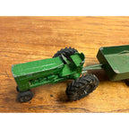 Vintage Silk Toys Green Aluminum Farm Tractor & Wagon Trailer Toy 5.5"