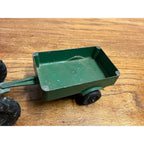 Vintage Silk Toys Green Aluminum Farm Tractor & Wagon Trailer Toy 5.5"