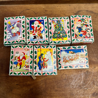 Vintage 1950s Christmas 20-Piece Puzzles Lot (7) Boxes - Japan - Santa Tree ++