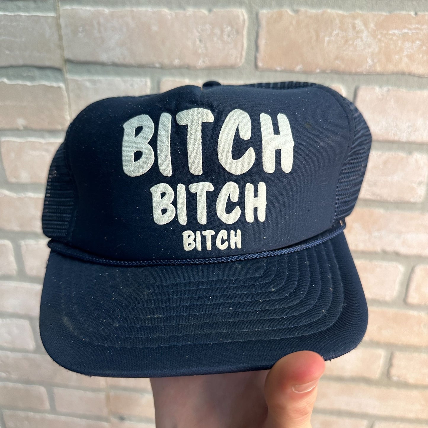 VINTAGE NAVY BLUE BITCH FUNNY COMEDIC RETRO SNAPBACK HAT