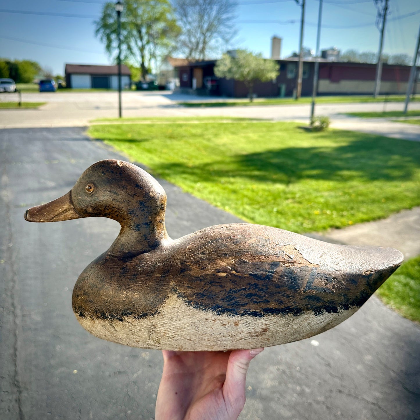 Vintage Gus Nelow Hen Mallard Duck Decoy Wooden Wisconsin