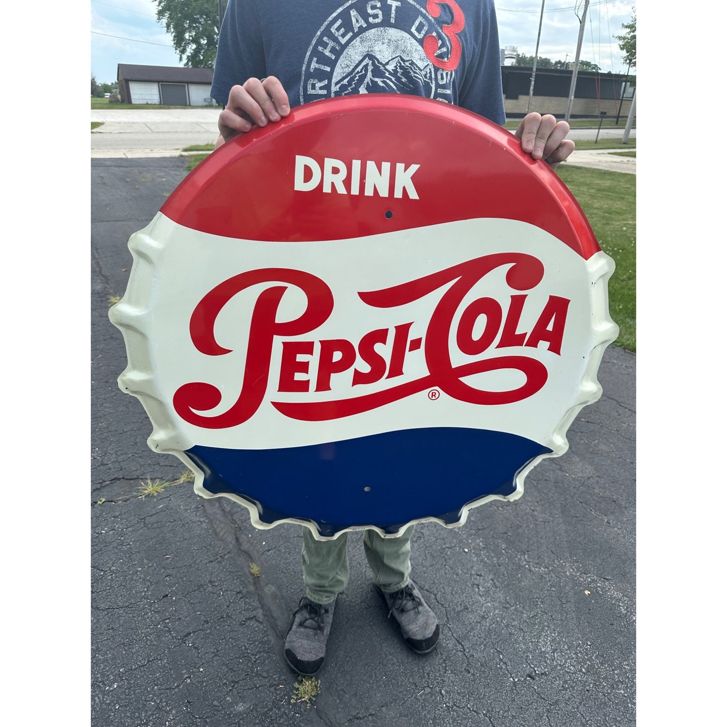 Original 1963 Pepsi Cola Tin Advertising Bottle Cap Button Sign Stout Vintage