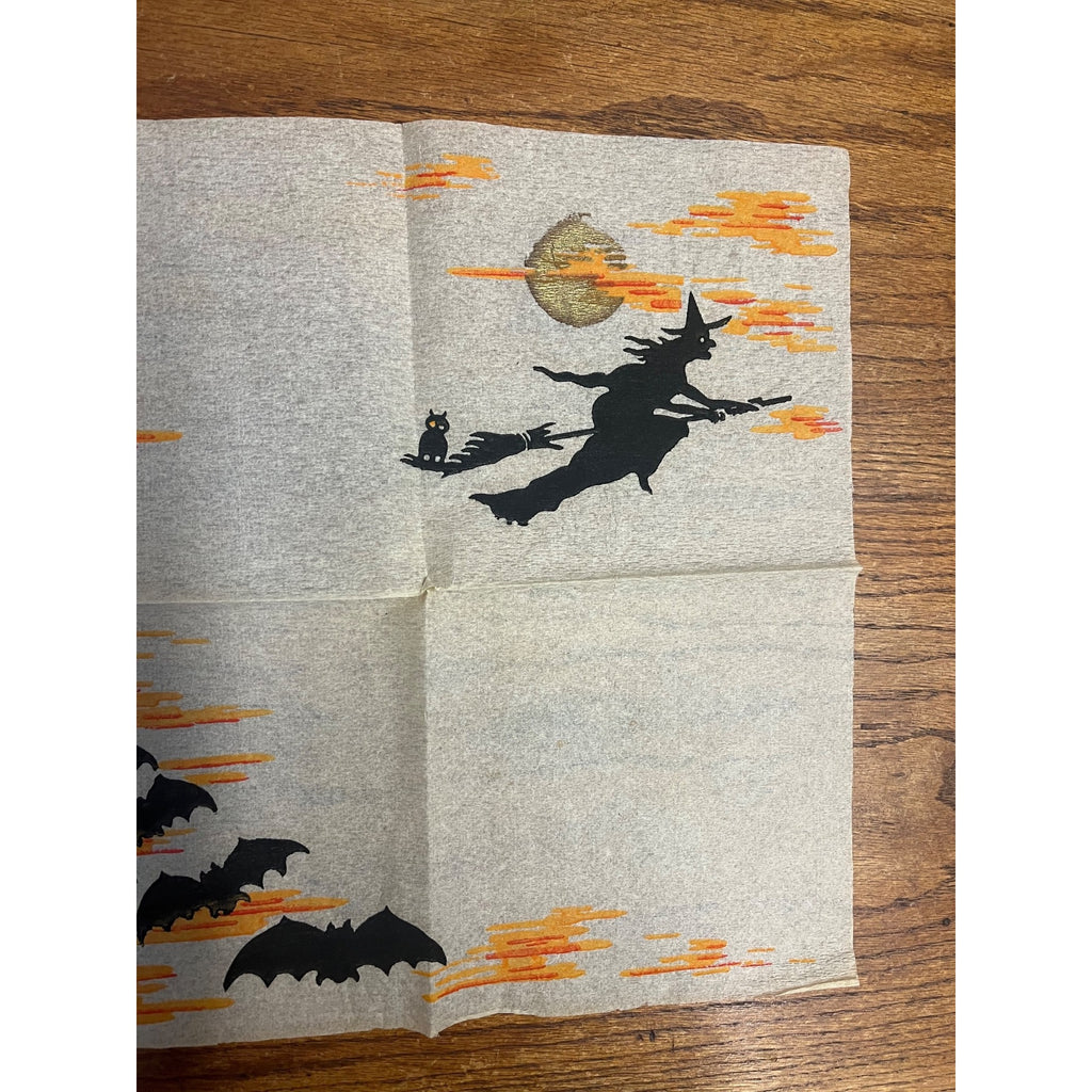 Vintage 1920s Dennison Halloween Crepe Paper Napkin Witch/Bats