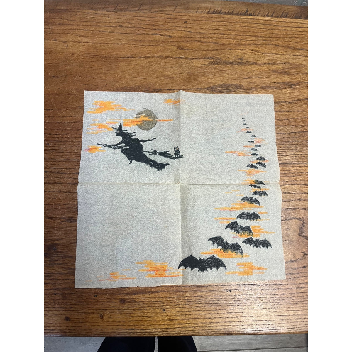Vintage 1920s Dennison Halloween Crepe Paper Napkin Witch/Bats