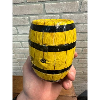 VINTAGE HAPPY DAYS BARREL COIN BANK TIN LITHOGRAPH LITHO J. CHEIN CO USA