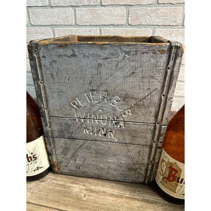 VINTAGE BUBS BEER WOODEN CRATE PETER BUBS BREWING CO WINONA MN + (4) BOTTLES