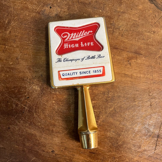 MILLER HIGH LIFE TAP HANDLE BRASS & PLASTIC THE CHAMPAGNE OF BOTTLE BEER