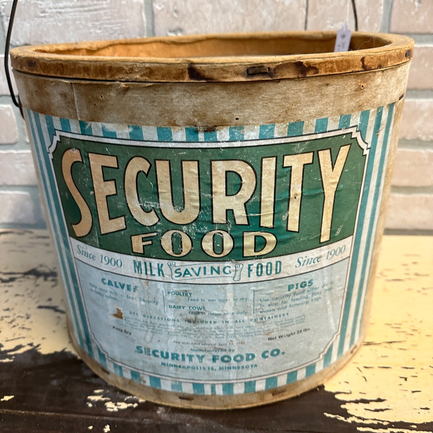 Vintage 1930s Security Food Co. Milk Dairy Cow Food Advertising Pail Minneapolis Minn