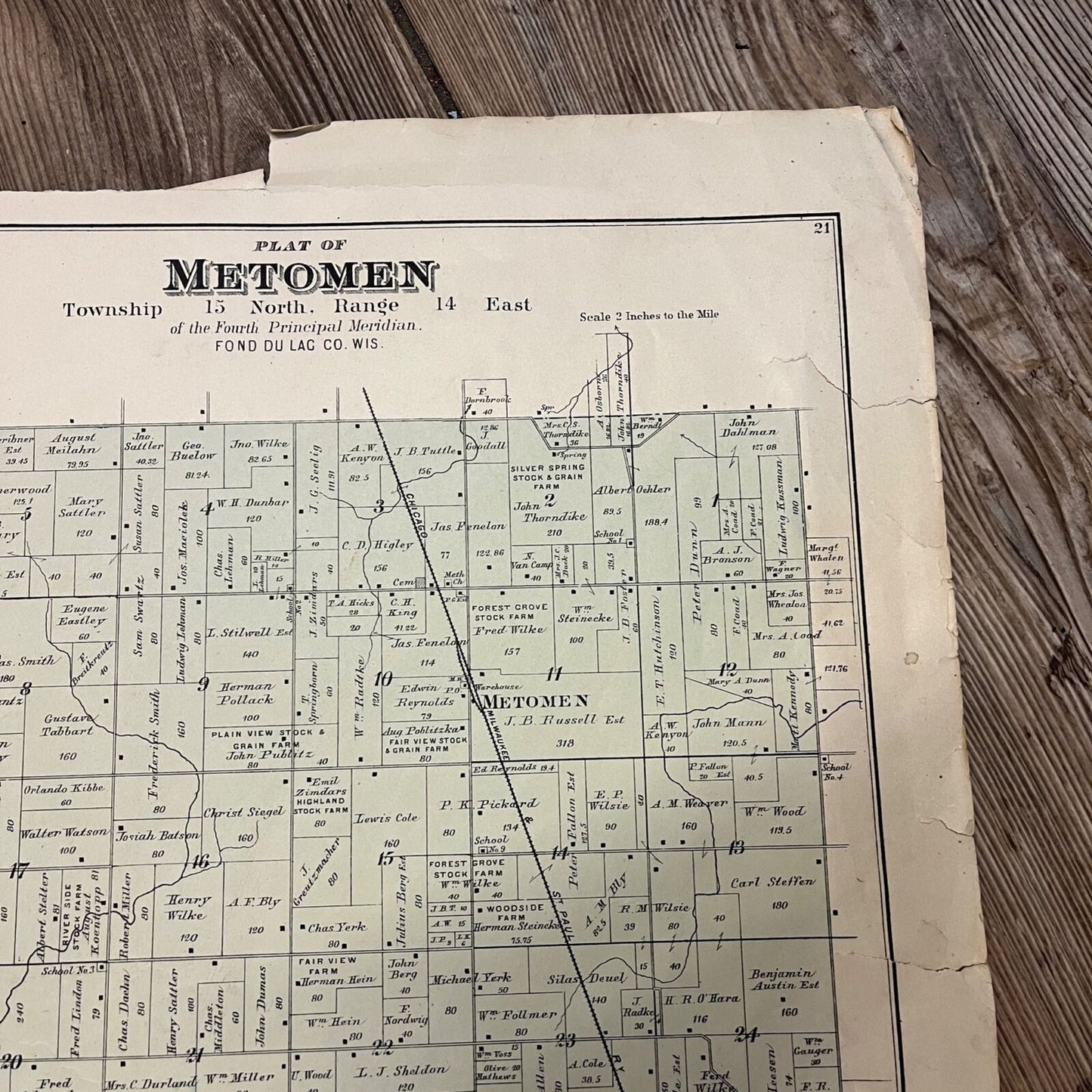 Antique 1893 Metomen Brandon Wisconsin Wis Plat Map Township