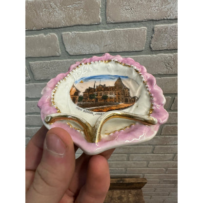 Vintage 1900s Janesville Wis High School Building Souvenir Porcelain Dish