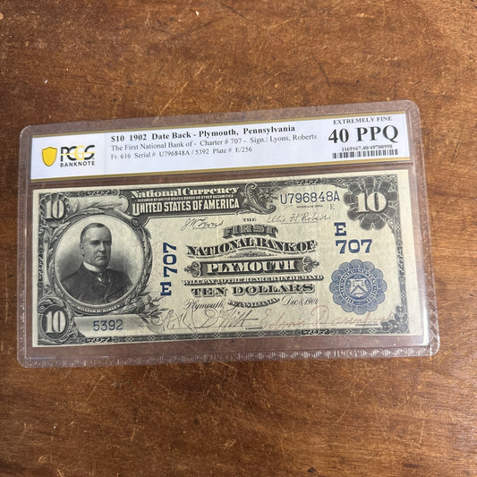 $10 1902 Plymouth First National Bank Pennsylvania PCGS 40 PPQ Fine