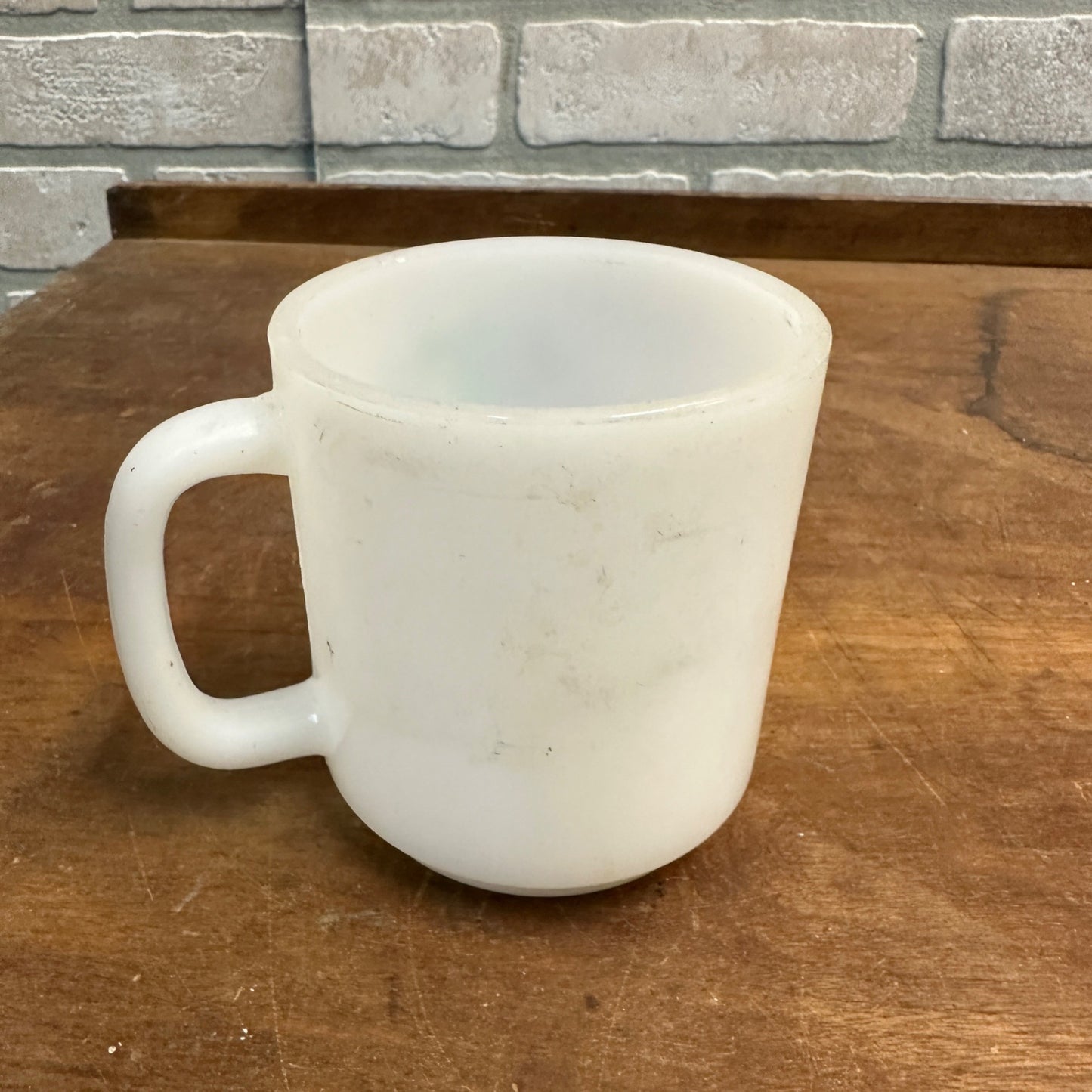 Vintage (2) Glasbake Milk Glass Vegetable Harvest Pattern Stackable Mugs
