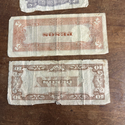 (3) THE JAPANESE GOVERNMENT FIFTY (50) CENTAVOS PAPER MONEY WWII 5 10 Pesos