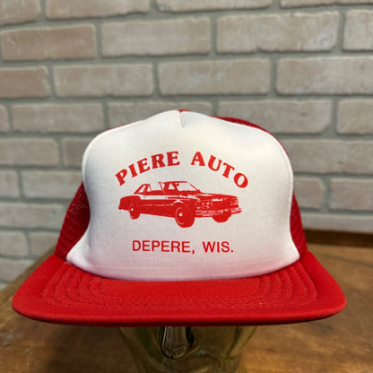 VINTAGE RED PIERE AUTO DEPERE WISCONSIN RETRO SNAPBACK HAT