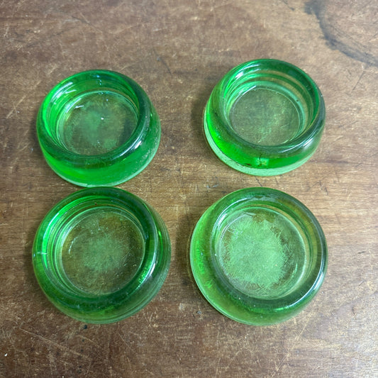 Set of 4 Anchor Hocking Vintage Green Uranium Glass Furniture Coasters