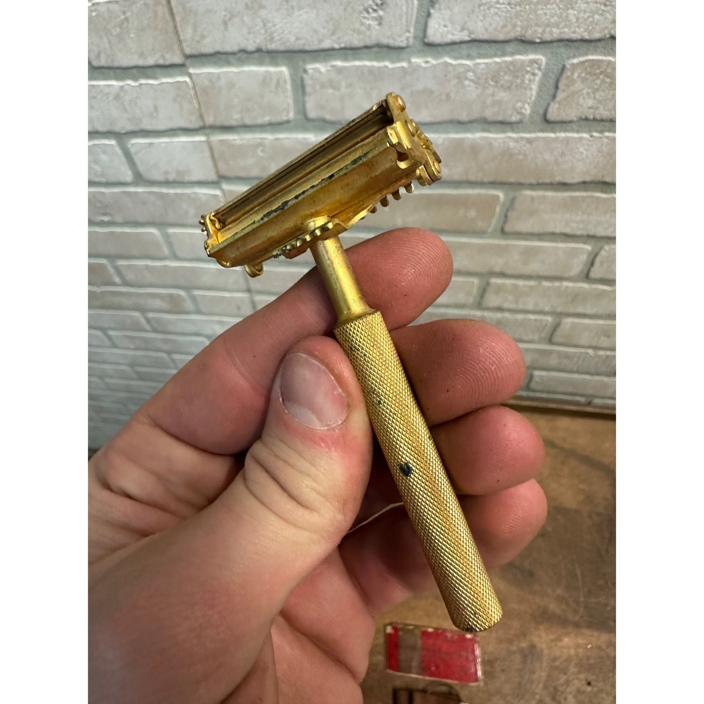 Vintage 1900s Valet "Million Dollar Razor" Auto Strop Gold Finish w/ Box + Extras