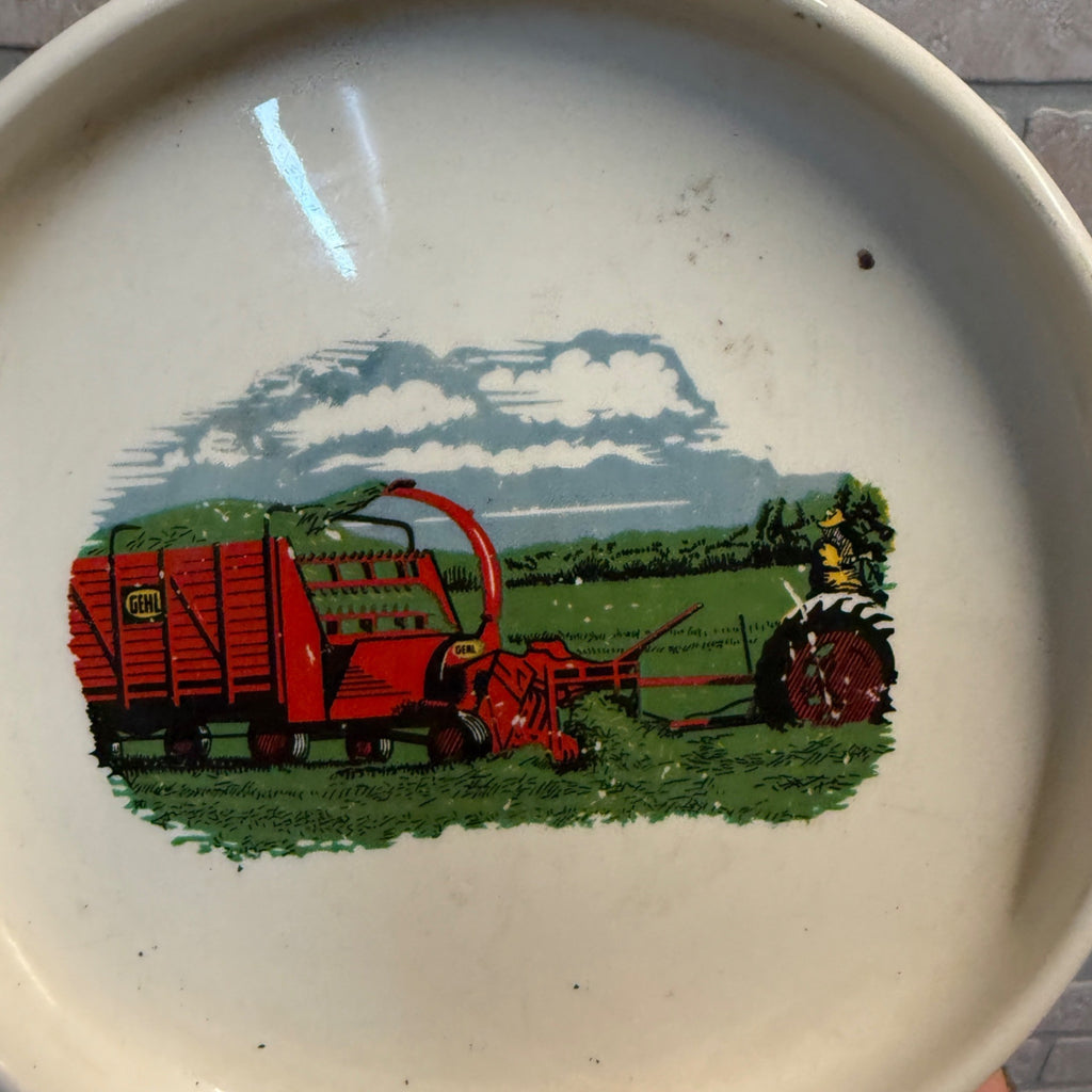 Vintage Gehl Farm Implement Advertising Ceramic Ashtray Candy Dish West Bend WI