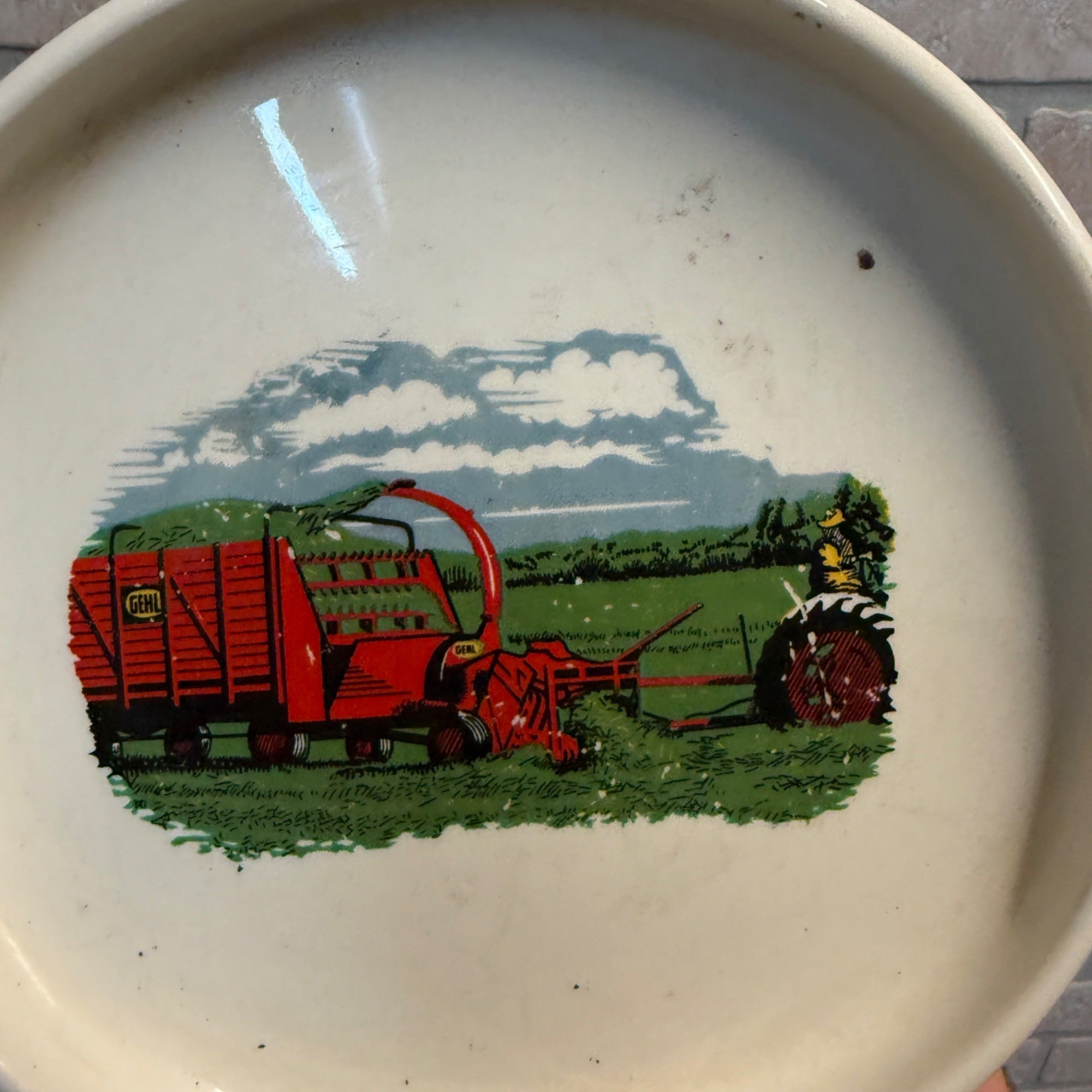 Vintage Gehl Farm Implement Advertising Ceramic Ashtray Candy Dish West Bend WI