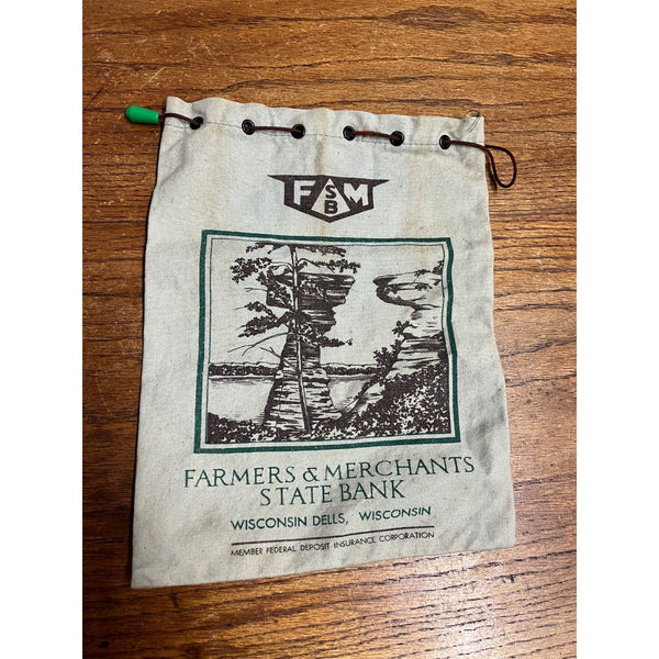 Wisconsin Dells Farmer Merchants State Bank Cloth Bag Money Sack