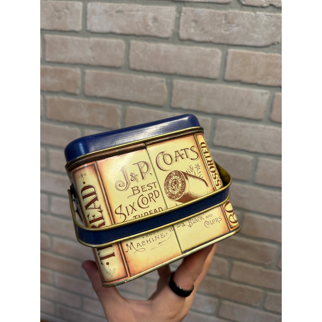 J&P Coats Spool Threads Metal Lunch Box Style Sewing Storage Tin