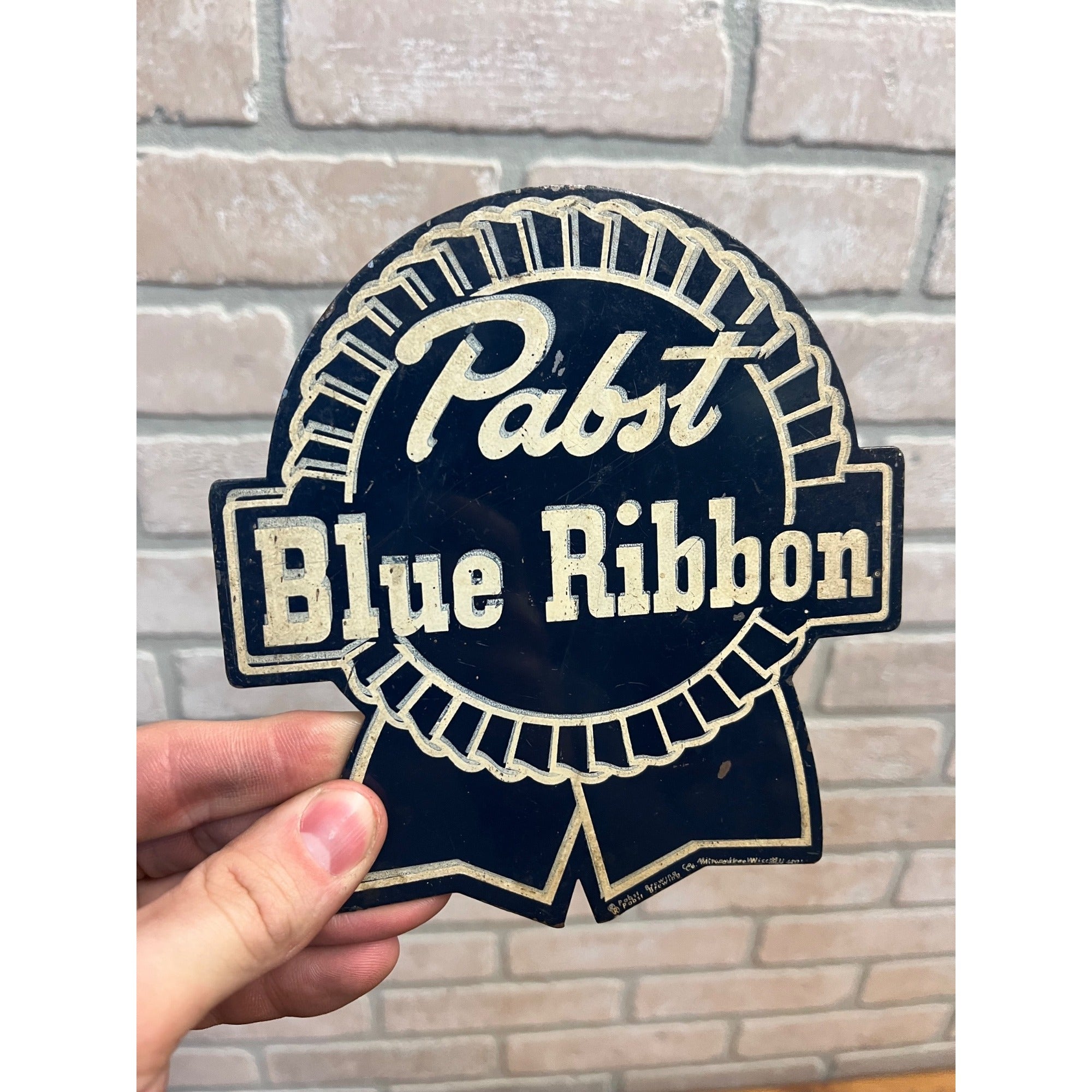 SCARCE Vintage Pabst Blue Ribbon Advertising Diecut Steel Hanging Sign Logo