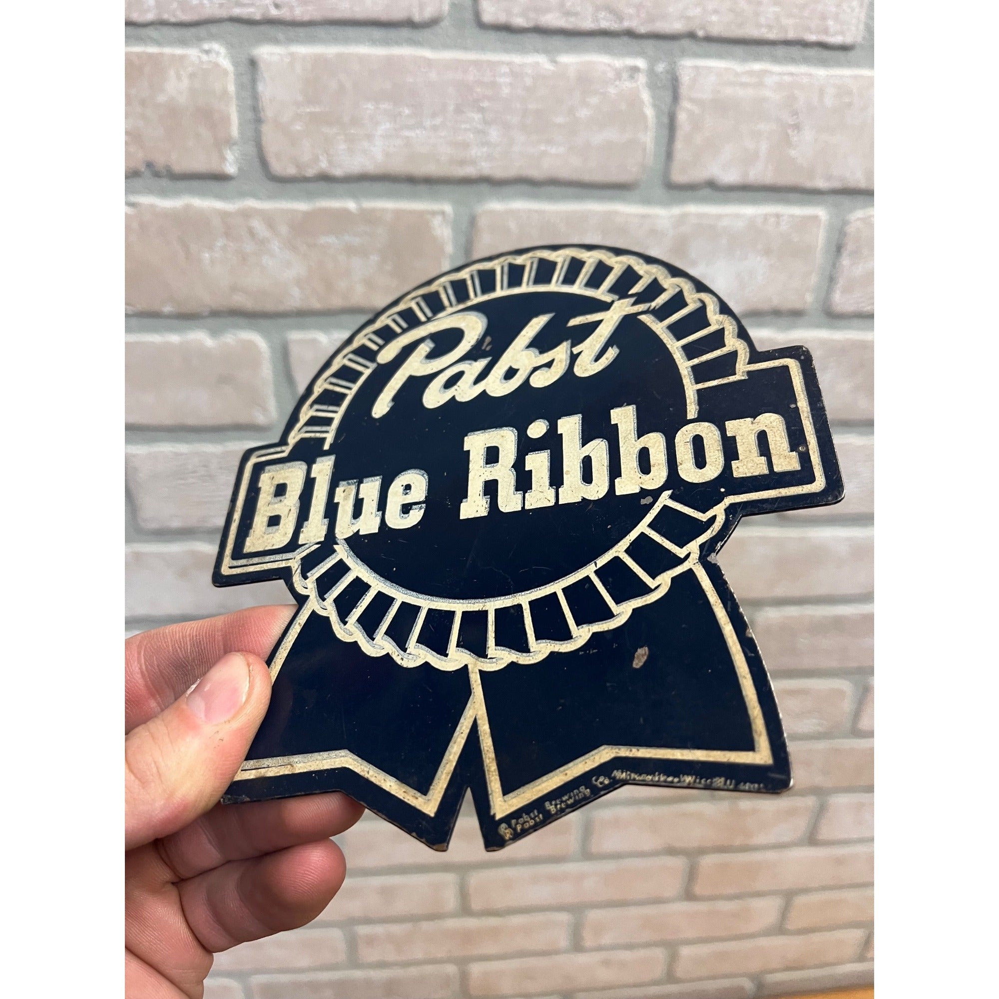 SCARCE Vintage Pabst Blue Ribbon Advertising Diecut Steel Hanging Sign Logo