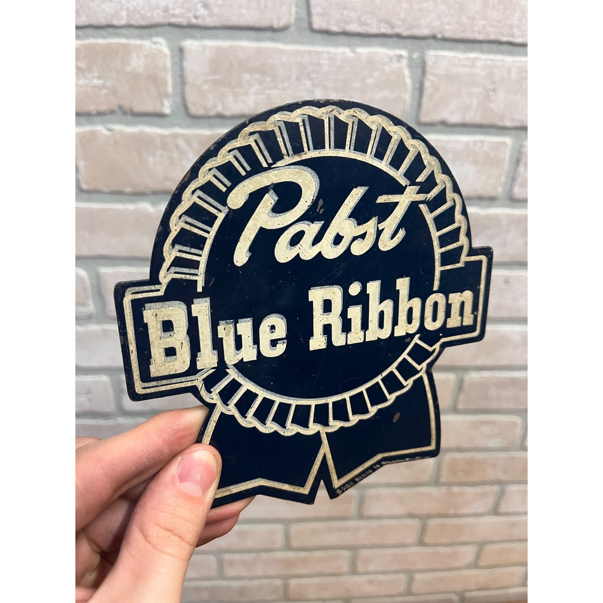 SCARCE Vintage Pabst Blue Ribbon Advertising Diecut Steel Hanging Sign Logo
