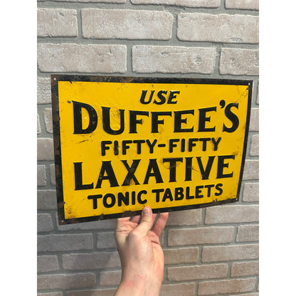 VINTAGE DUFFEE'S FIFTY FIVE LAXATIVE ADVERTISING TIN SIGN GENERAL STORE MEDICINE