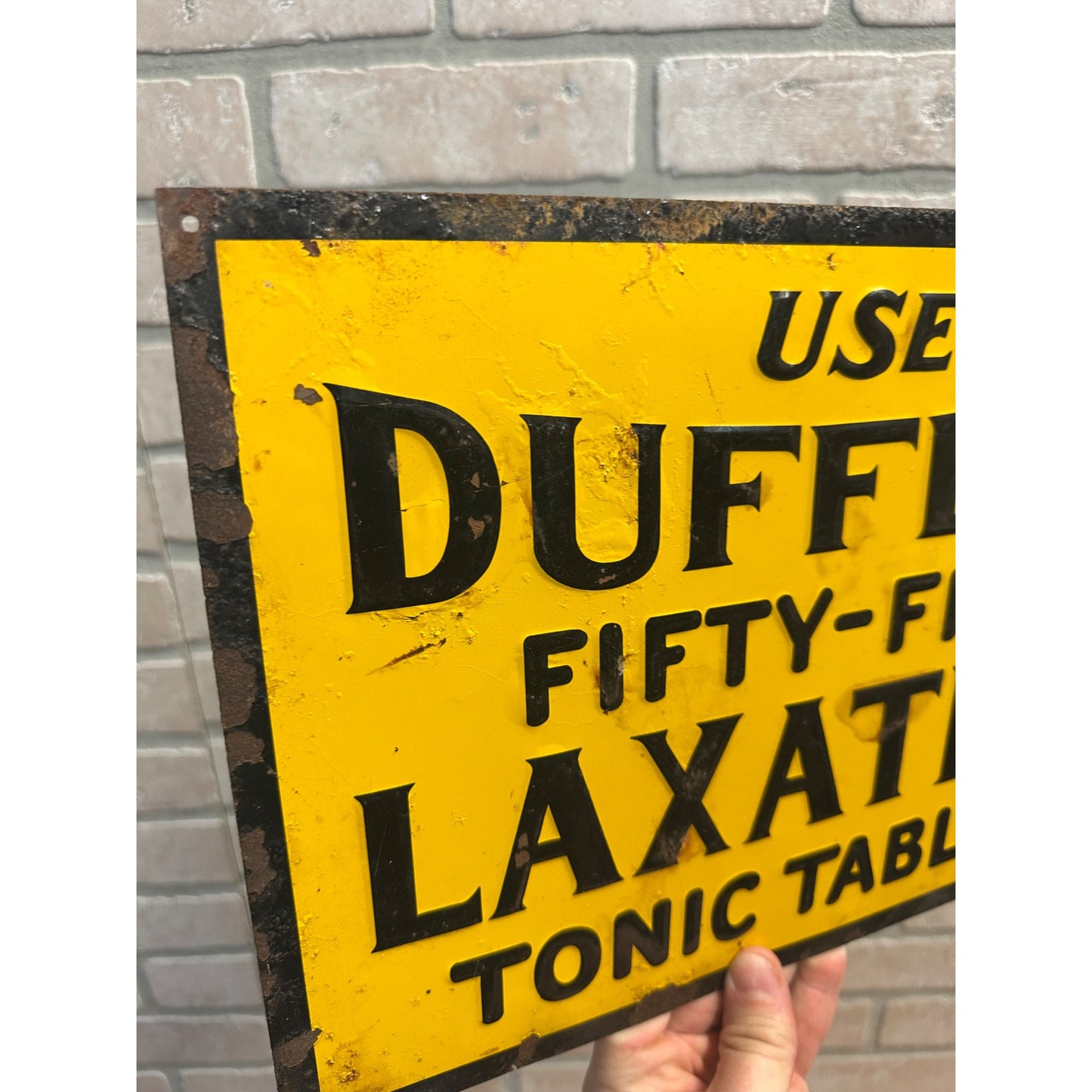 VINTAGE DUFFEE'S FIFTY FIVE LAXATIVE ADVERTISING TIN SIGN GENERAL STORE MEDICINE