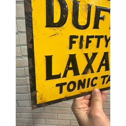 VINTAGE DUFFEE'S FIFTY FIVE LAXATIVE ADVERTISING TIN SIGN GENERAL STORE MEDICINE