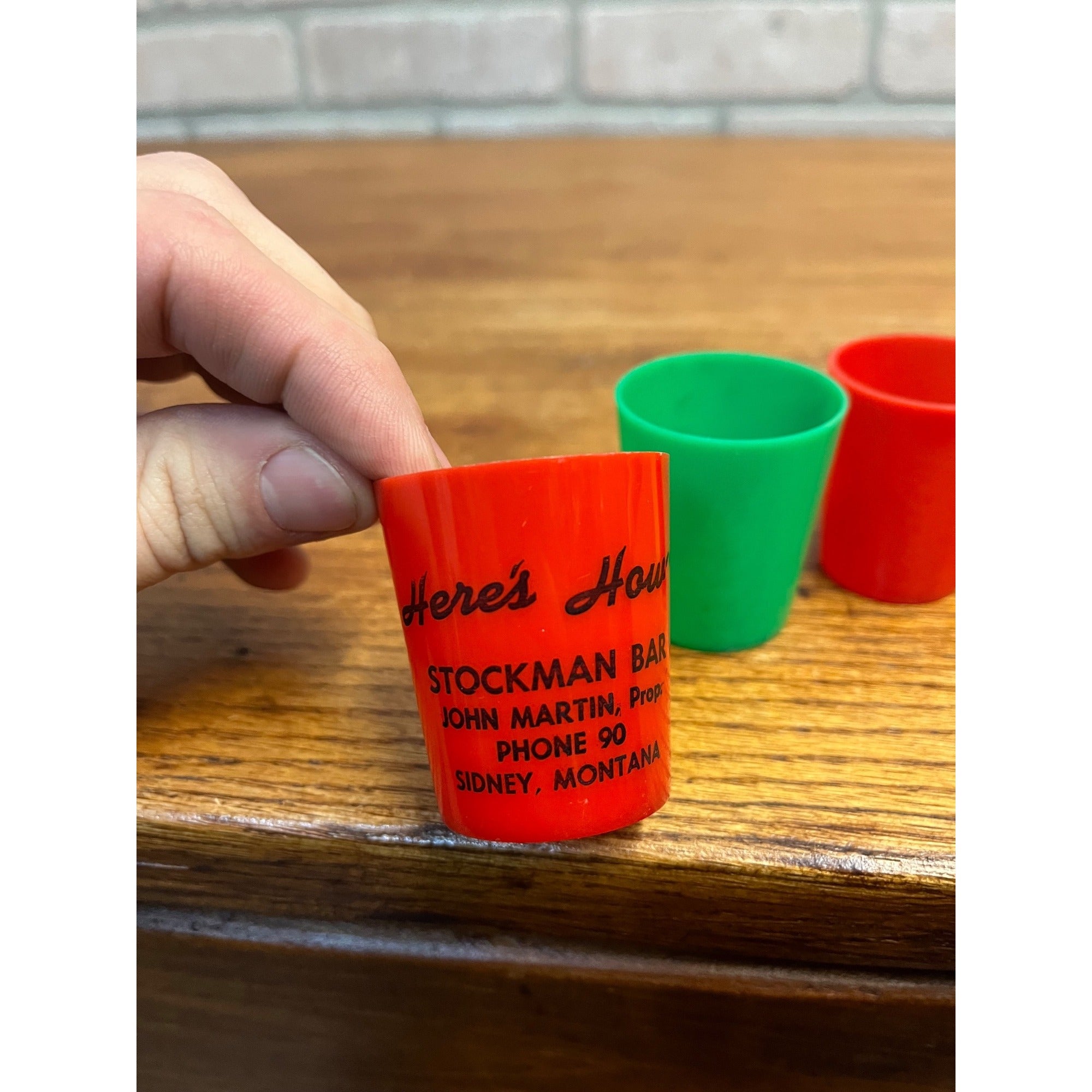 Vintage Stockman Bar Sidney Montana Advertising Nesting Shot Glasses Plastic